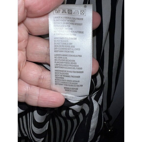 MAJE Black Ivory Striped Long Sleeve Hidden Button Blouse Sz 3/ L - Picture 12 of 13